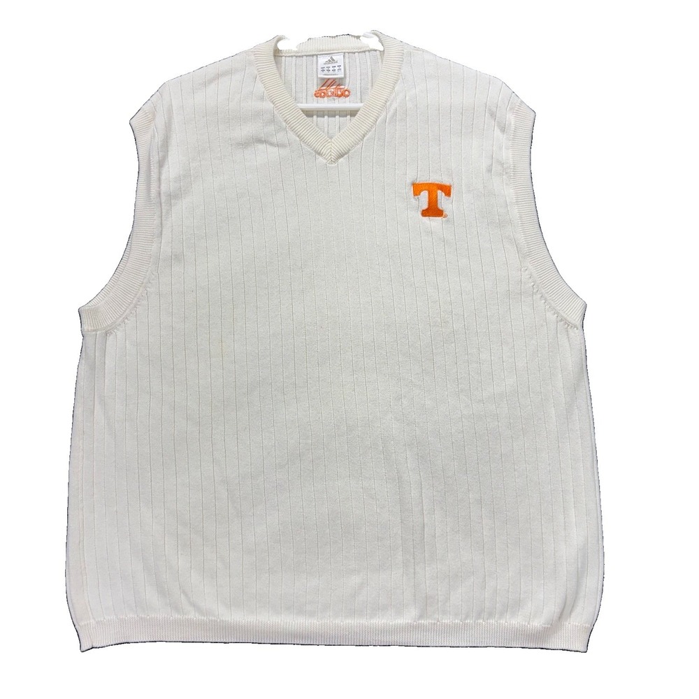 Vintage Y2K Adidas Tennessee Volunteers Sweater Vest Mens XL White Ribbed V Neck